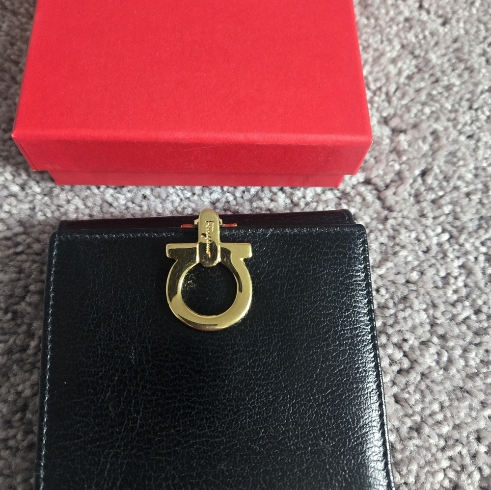 Ferragamo Black Wallet with Gold Accent - Picture 14 of 14